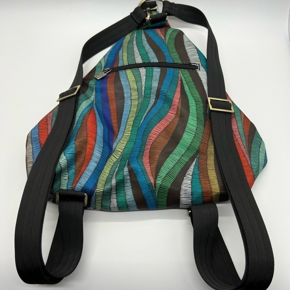 BLACK BUTTERFLY COLORFUL ABSTRACT PATTERN SMALL BACKPACK PURSE - Picture 12 of 16